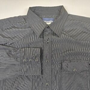 Wrangler Western Shirt Men's‎ Long Sleeve Striped Pearl Snap Button Cowboy